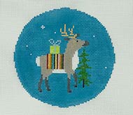 Reindeer with vertical striped blanket